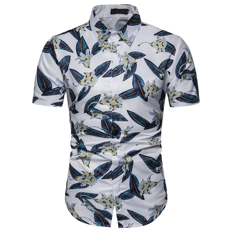 Винтажная белая Цветочная гавайская рубашка новинка 2019 приталенная Мужская с