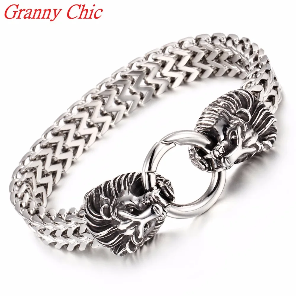 

Granny Chic 8.66" Collare Figaro Chain Men's Jewelry Lion Bangles Wholesale Silver Color 316L Stainless Steel 12MM Boy Bracelet