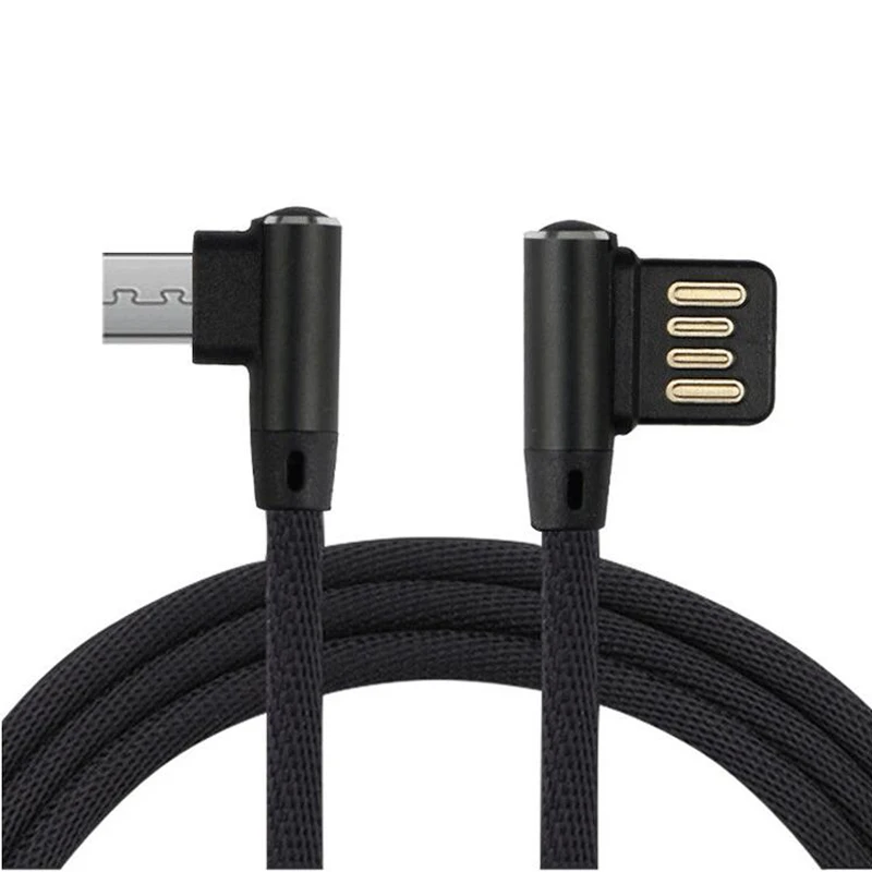 Кабель Micro USB 1 м с изгибом под углом 90 градусов металлической оплеткой для быстрой