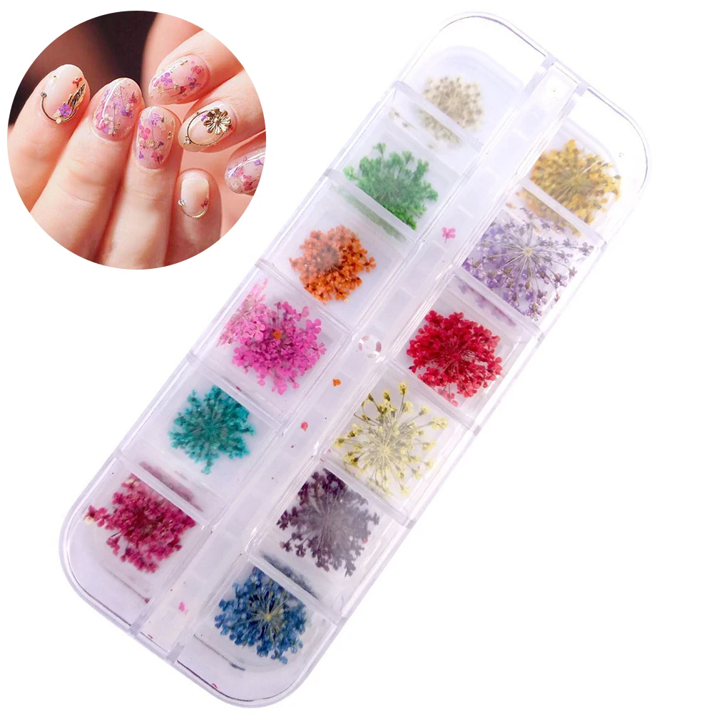 12 видов цветов/упаковка 3D аксессуары для нейл арта сухие цветочные кончики