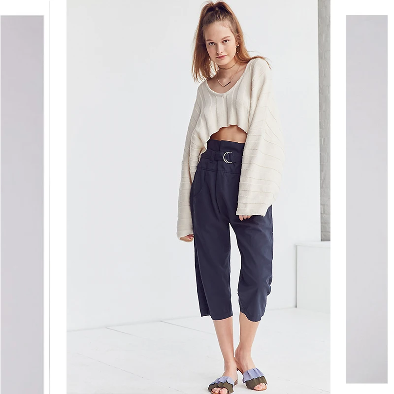 Women Solid Beige Big V Neck Crop Sweater Batwing Sleeve Loose 2022 Winter New Lady Sexy Character Knitwear Femme Knitted Top | Женская