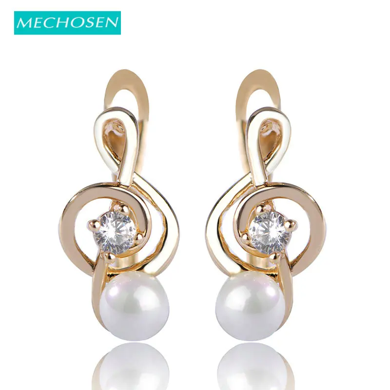 Женские серьги пусеты MECHOSEN маленькие золотого цвета с искусственным жемчугом