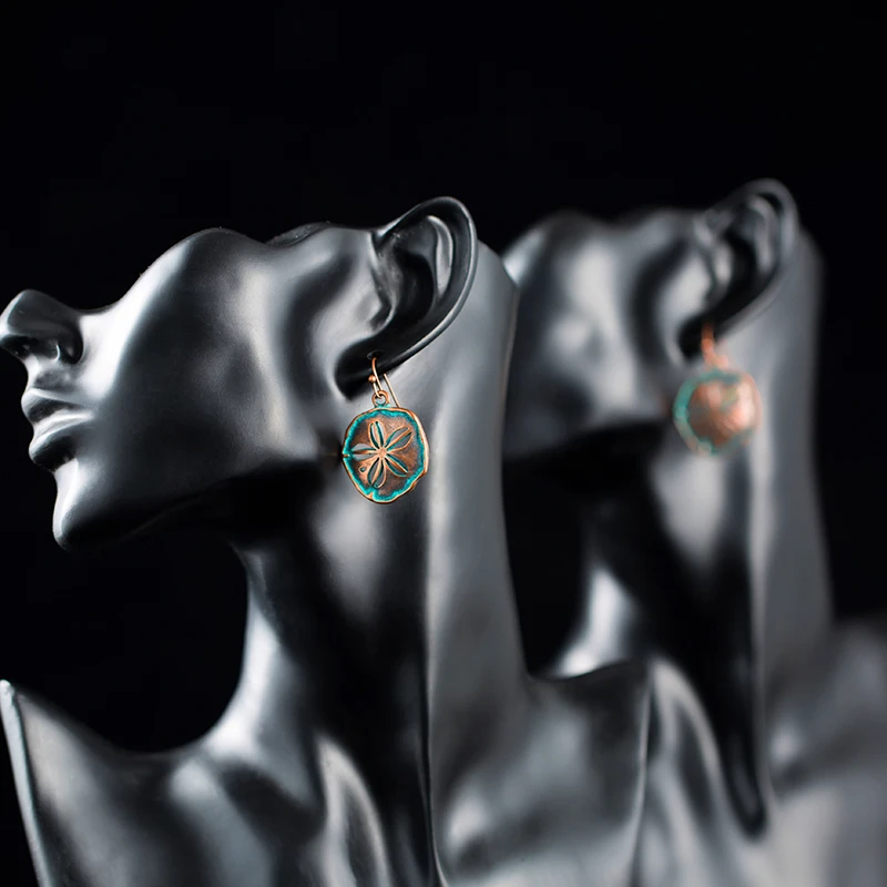 Женские ажурные серьги подвески вишневые из античной меди и бронзы ювелирные