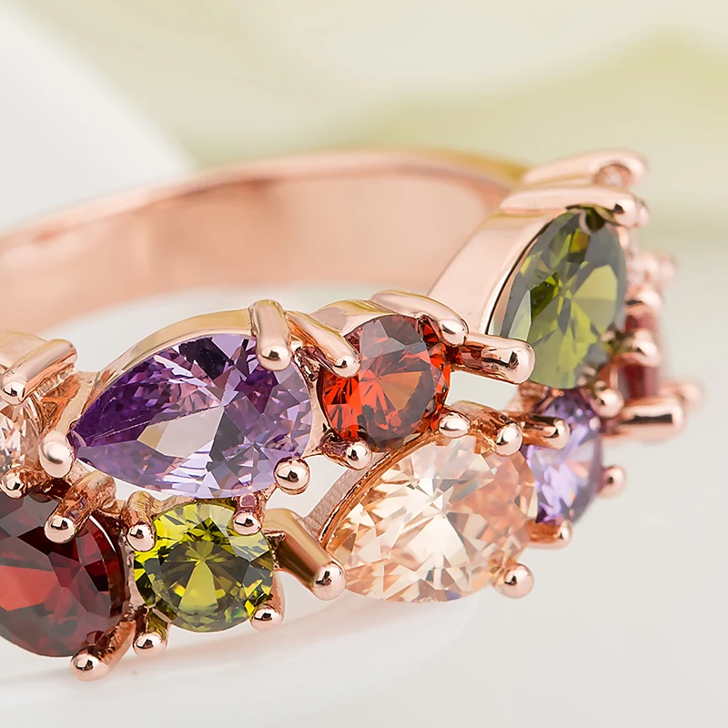 Женское кольцо с фианитом Sellsets разноцветное из розового золота фианитом|fashion jewelry