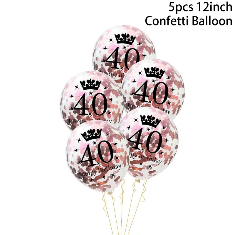 5pcs balloon День рождения украшения для взрослых 5 шт. 30/40/50th с днем рождения конфетти воздушные шары из розового золота Ленточки принадлежности для юбилейной вечеринки - Цвет: 5pcs balloon