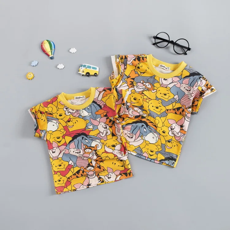 Summer Short sleeve baby printed cartoon casualset girl and boy o-neck Baby's Sets 6-24 month Cotton Suits clothes | Детская одежда