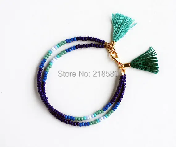 

B40 Beaded Tribal Bracelet - Wrap Bracelet , Mint Tassel Bracelet