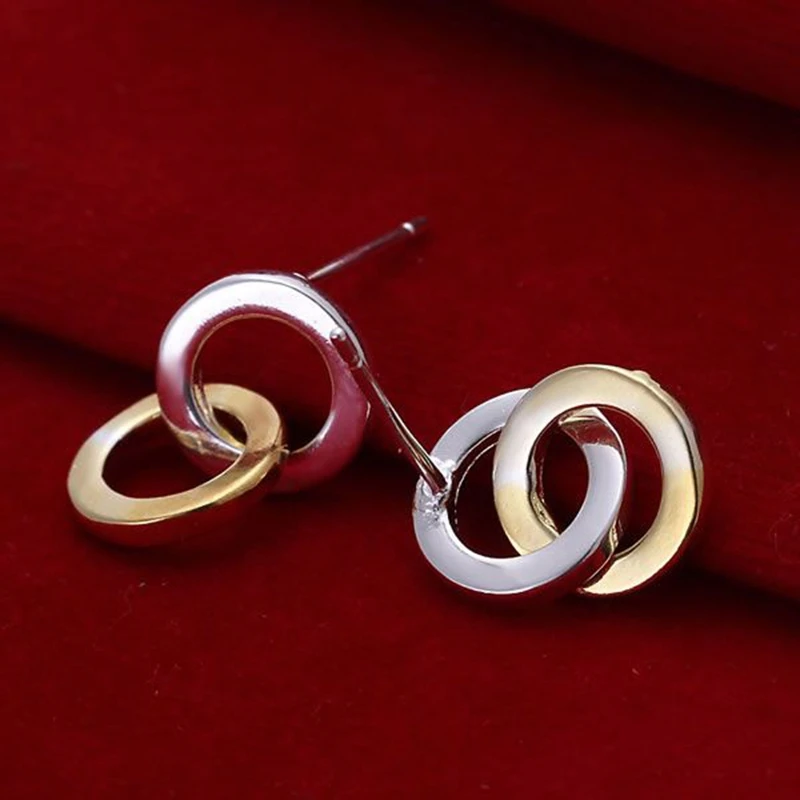 Модные посеребренные серьги для женщин 925 ювелирные изделия двойное кольцо
