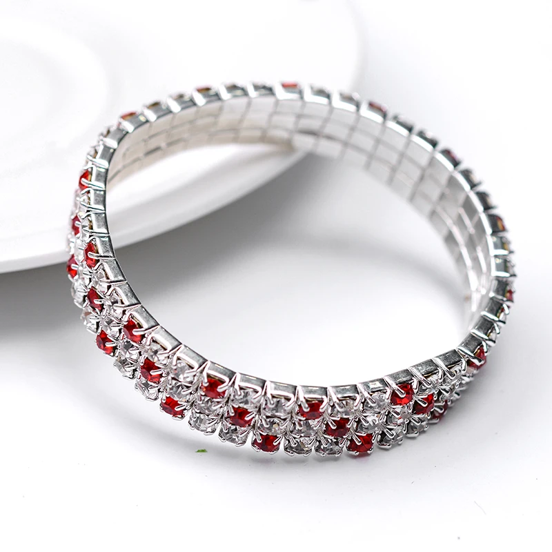 SUKI круглый модный женский 3 ряд Bling Прозрачный Красный Кристалл Стекло стрейч браслет Блестящий Свадебный браслет подарок