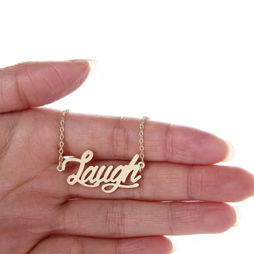 AOLOSHOW Letters Name Necklace for Women Alphabet &quot Laugh Statement Gold Color Stainless Steel Charm Pendant Nl-2440 | Украшения и