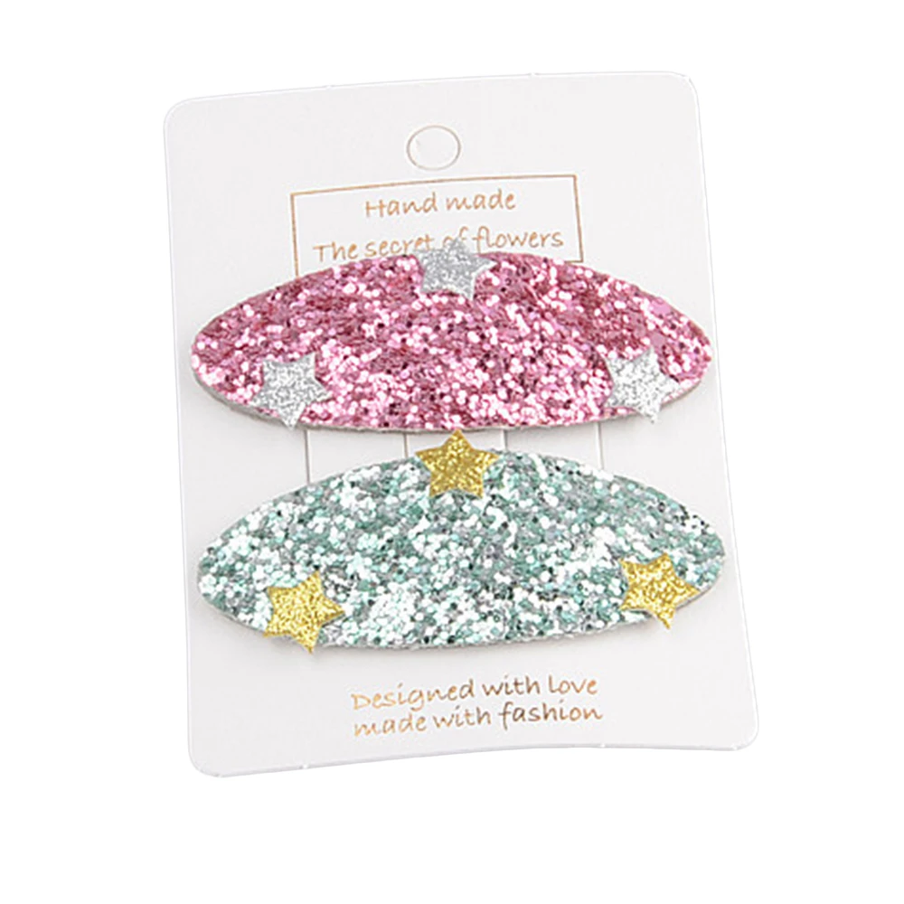2 Pcs Star Girls Glitter Baby Hairpin Hair Clips Headdress Barrettes Lovely Children Candy Color Cloth Wrapped | Аксессуары для