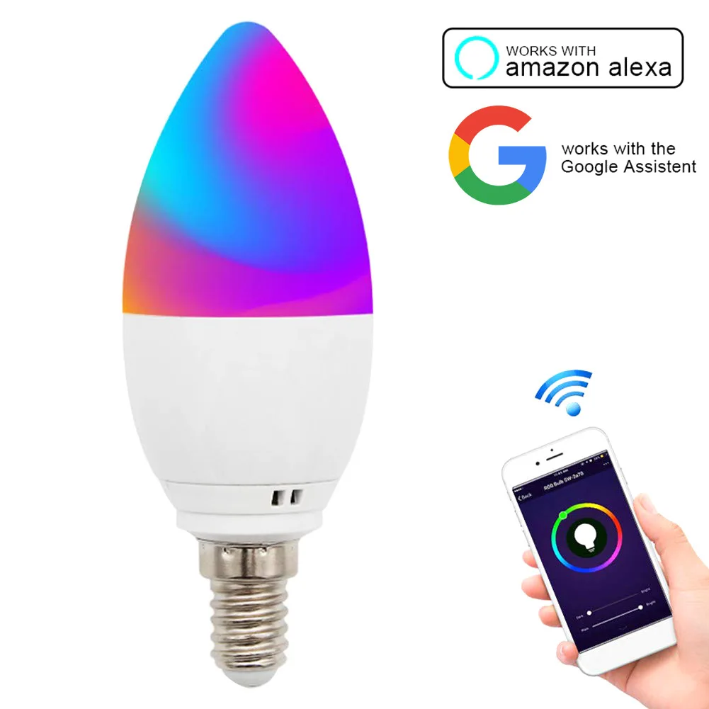 Wifi умная Светодиодная лампа умный дом E14/E27 led RGB поддержка Alexa/Google Home/IFTTT умное Голосовое управление 5 Вт для украшения дома