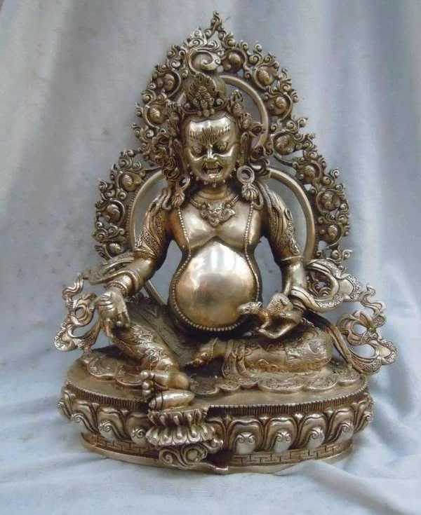 

13" China Tibet silver Sculpture fine Buddhism dragon VAISHRAVANA buddha statue