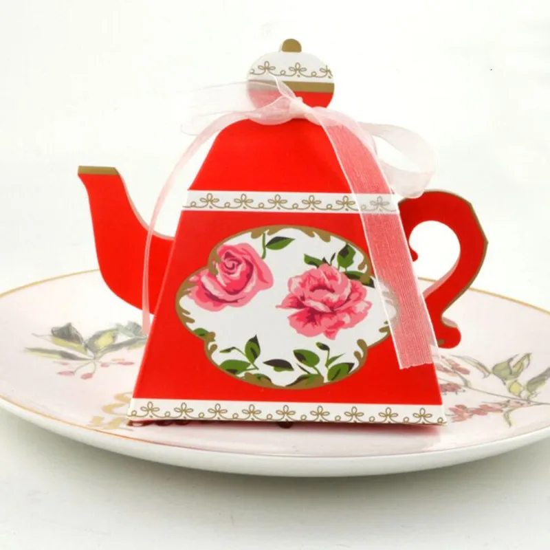 Новый дизайн 5 шт./лот милый чайник Форма Сладкая коробка конфет с лентой DIY ретро