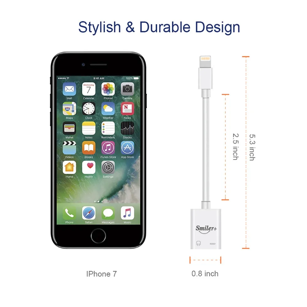 Lightning to 3.5mm Adapter and Splitter Smiler+ Upgraded iPhone Audio Headphone Jack Charge Cable Charger for |