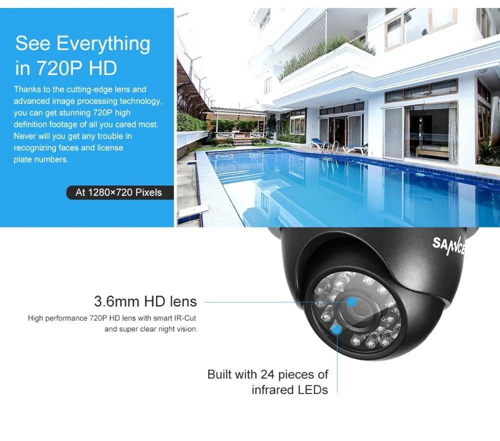 SANNCE 4 шт купольная 720P CCTV камера IR Night IP66 1.0mp CCTV камера видеонаблюдения с 4 шт 60ft BNC КАБЕЛИ