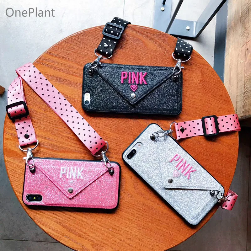 OnePlant Роскошный Розовый Блестящий кожаный чехол с вышивкой для iphone 7 8 6s Plus, модный волнистый ремешок для iphone XR XS Max чехол