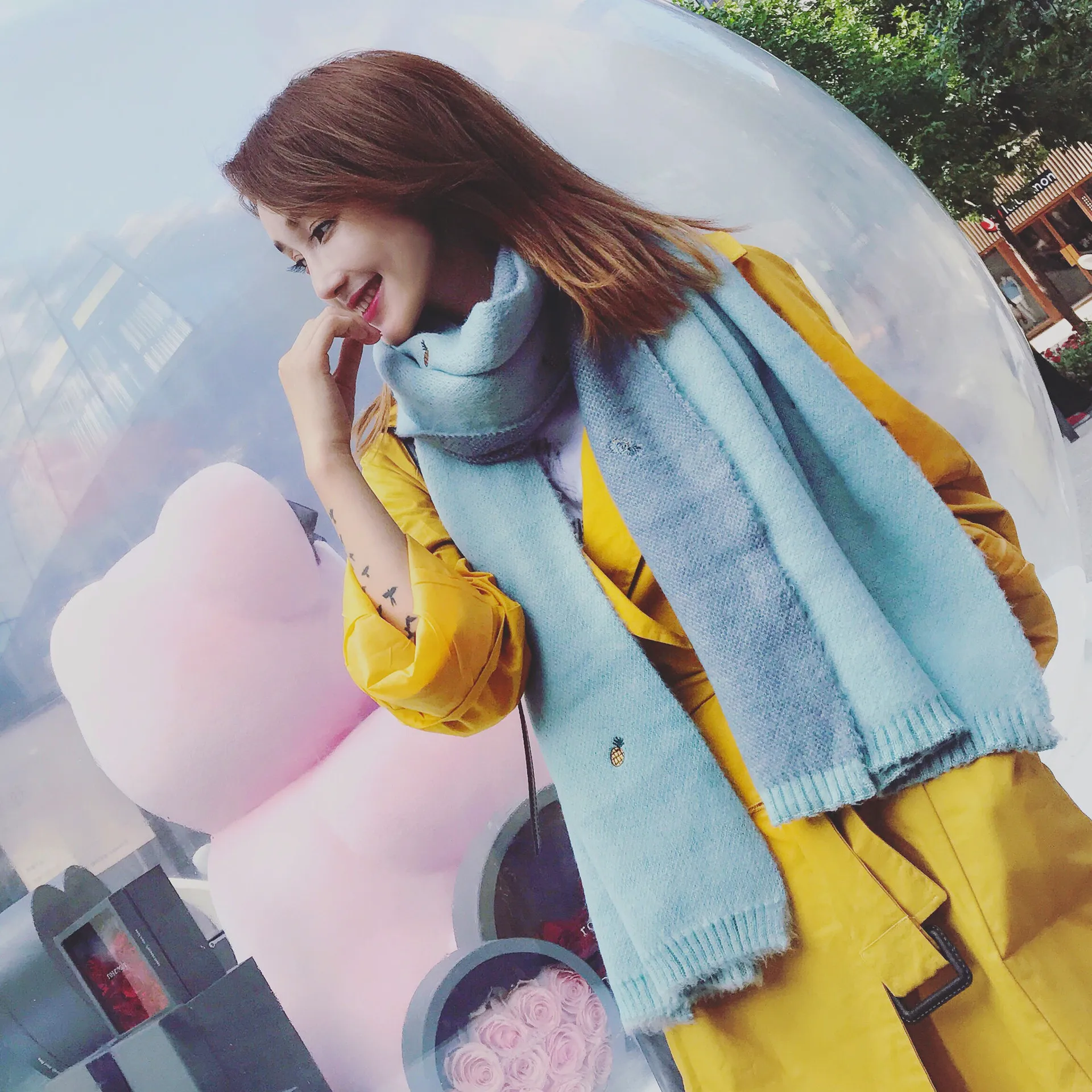 2017 Осень и зима новый двусторонний Мода ананас вышивка шарф Дикий толстые теплые