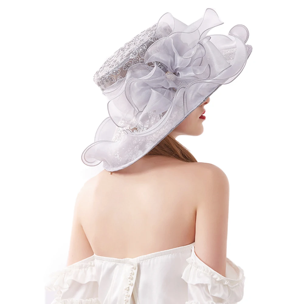 FS 2021 элегантные шляпки для женщин с широкими полями из органзы Цветочная
