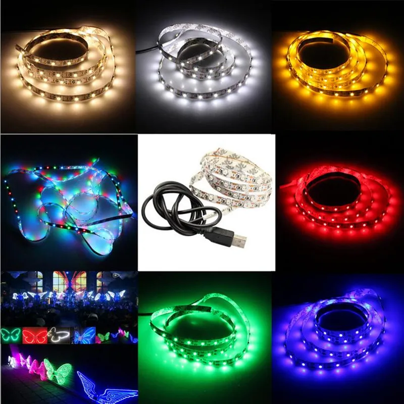 Питание от порта USB 5 В RGB Светодиодные ленты света 60 LED/M 3528 SMD-Водонепроницаемый