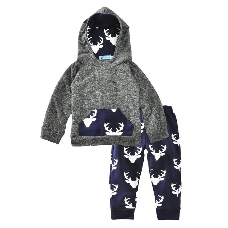 Мальчик комплект одежды олень осенью 2017 серый С Капюшоном тенниска + брюки 2 шт.