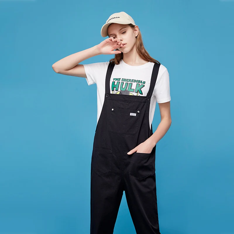 Toyouth Jumpsuits for Women Vintage Sleeveless Casual Loose Overalls Solid Cotton Playsuits Front Pocket Cute bf Bib Pant