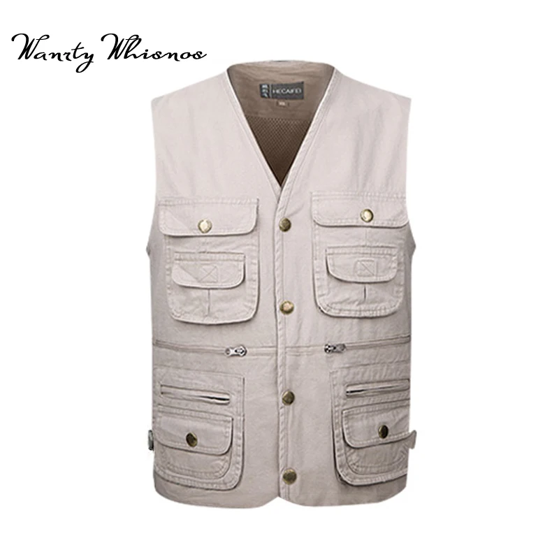 

2018 Size L-5XL Summer Vest Men Casual Mesh Waistcoat Loose Many Pockets Collarless Mens Working Photography Vests Male