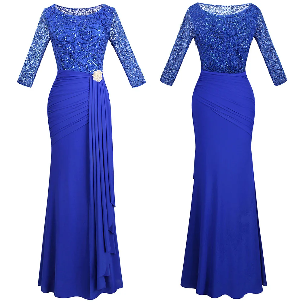 Blue picture color Angel-fashion женские вечерние платья с коротким рукавом прозрачные кружевные плиссированные тюлевые Броши вечерние платья 356 - Цвет: Blue picture color