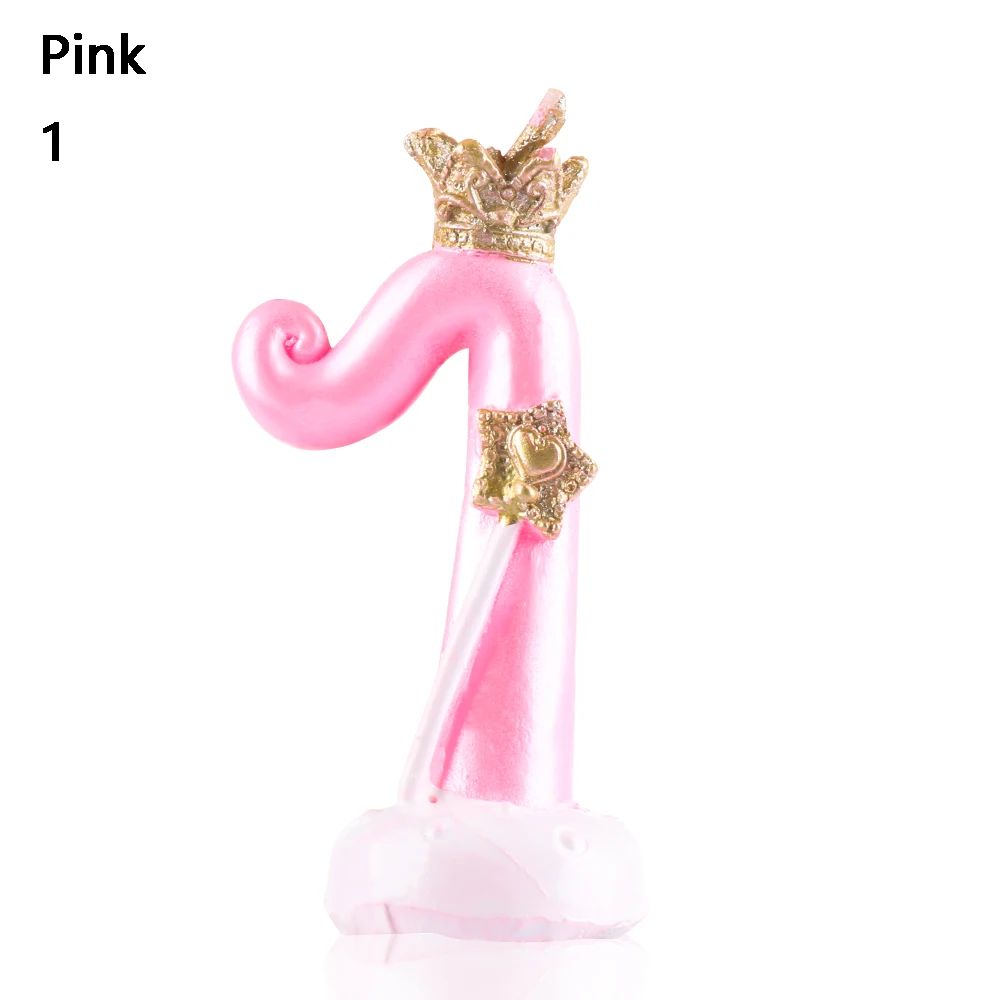 Pink-1with box 1 шт. розовая Корона 0-9 цифровой номер торт свечи Топпер для торта «С Днем Рождения» вечерние украшения для детей свадебные принадлежности - Цвет: Pink-1with box
