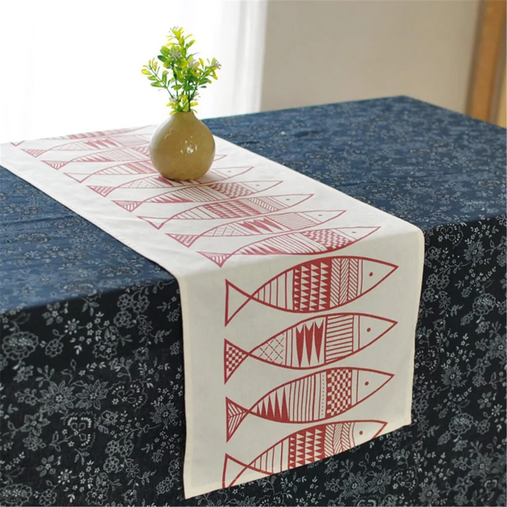 Двойная настольная дорожка FUYA с изображением мультяшных рыбок скатерть флага