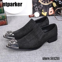 ntparker new style front metal toe men shoes fashion pointed toe men oxfords wedding and party slip on mens dress shoes