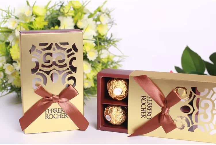 

100pcs Wedding Favors gold color chocolate packaging 6 hole Baby Shower Paper Candy Gifts Box Ferrero Rocher Boxes