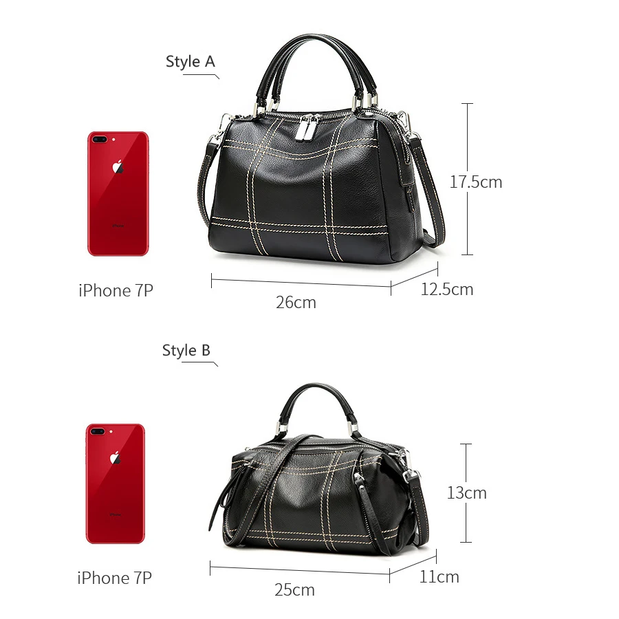 Бостон Для женщин из натуральной кожи сумки Винтаж дизайнер шов Украшение Малый