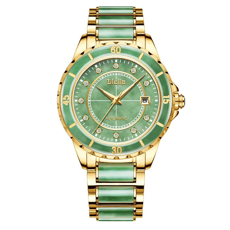 Light Green Watch Топ Изумрудный нефрит Автоматические Мужские механические часы сапфировые спиральные светящиеся стрелки календарь Мужские наручные часы швейцарский бренд - Цвет: Light Green Watch
