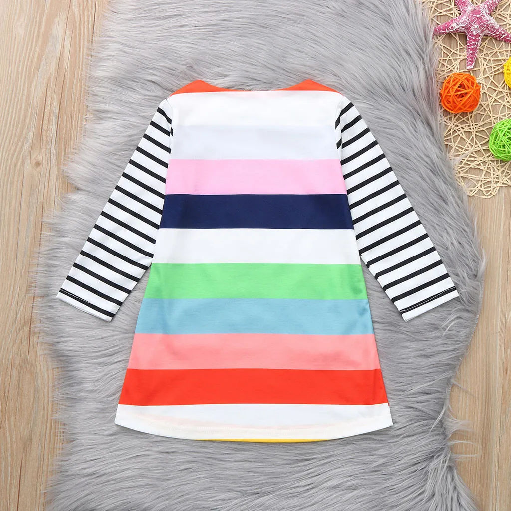 Baby girl dress Toddler Girls Striped Pocket Long sleeve Princess Casual Dress Outfits Girl clothes vestidos Dropshippping | Детская