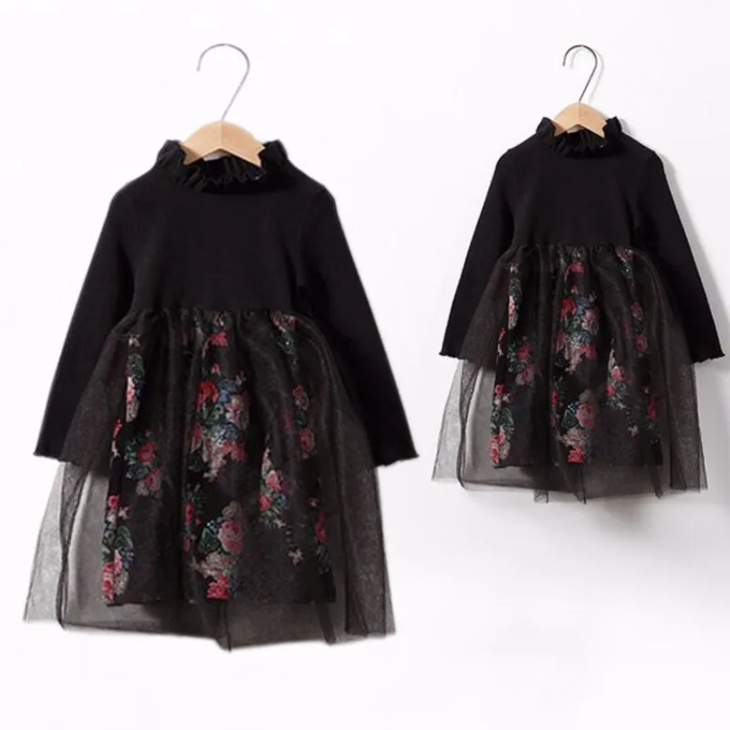 Платья для мамы и дочки кружевное Сетчатое платье одежда родителей детей