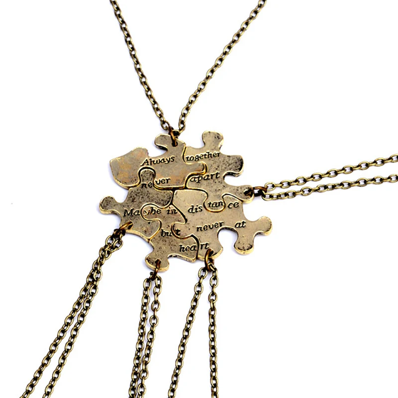 

5 Piece Set Of Best Friend Necklace For Women Retro Irregular Geometric Mosaic Pendant 5 Sister Necklace BFF Friendship Jewelry