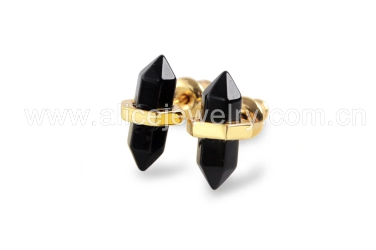 Black Agate BOROSA 5 пар золотого цвета мульти-вид Натуральный Камень Ограненный заостренный серьги-гвоздики кулон agates Druzy серьги из лазурита ювелирные изделия ZG0348 - Окраска металла: Black Agate