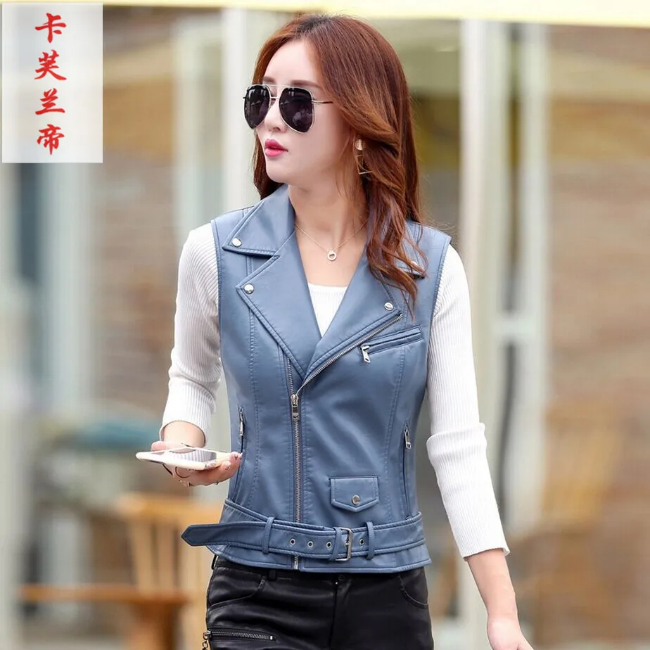 Женский мотоциклетный жилет из искусственной кожи безрукавка оверсайз с