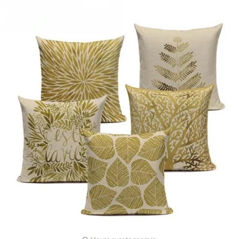 Decorative throw pillows cover Modern simple pillow Popper geometry plant noble gold trees leaf cotton linen sofa cushion | Дом и сад
