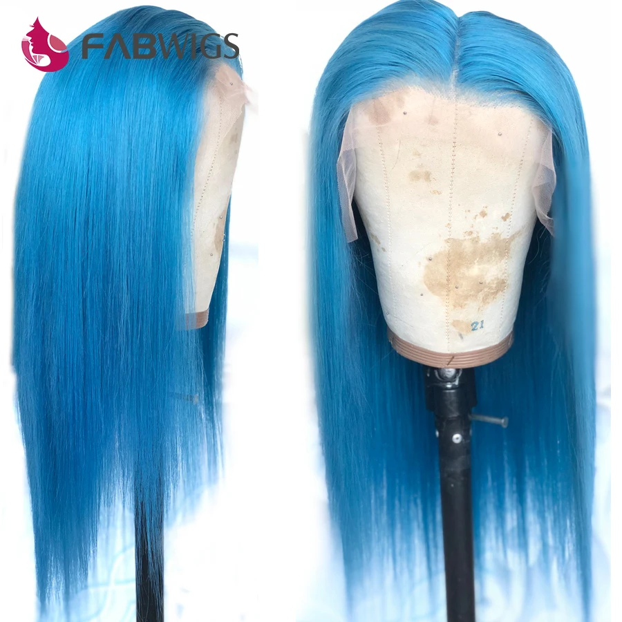 Fabwigs голубые парики из натуральных волос на кружеве, предварительно выщипанные прозрачные парики на кружеве, бразильские Реми кружевные парики небесно-голубого цвета