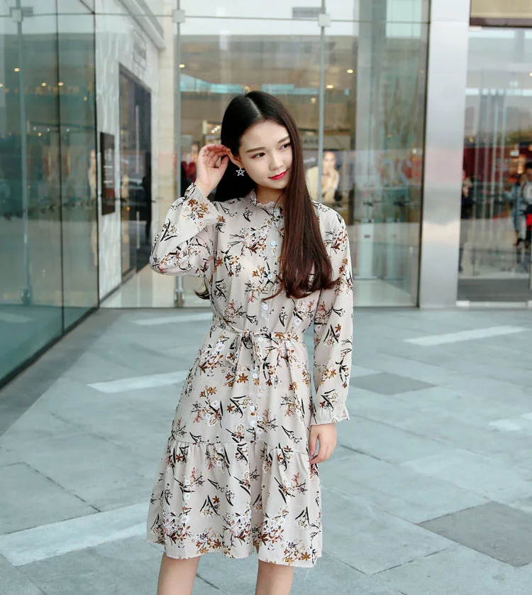 Женское шифоновое платье с цветочным принтом голубое модель YJZ066 в Корейском