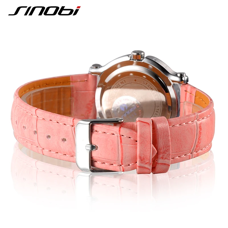 SINOBI Лидирующий бренд кварцевые часы для женщин кожа Роскошные женские наручные