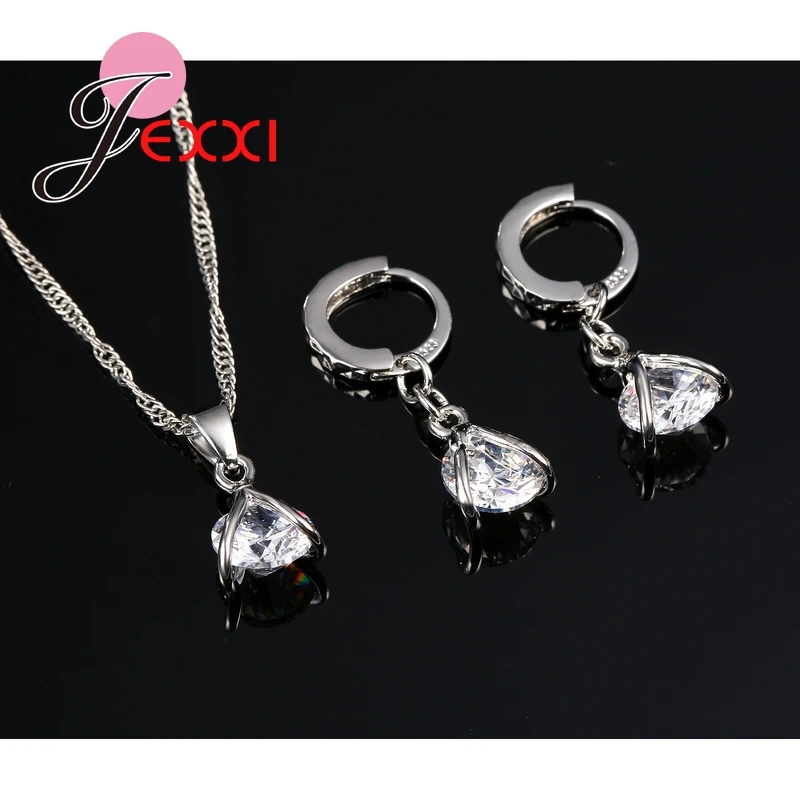 Комплект из колье и серёг серебра 925 пробы с фианитом|jewelry sets|zirconia jewelry setspendant and