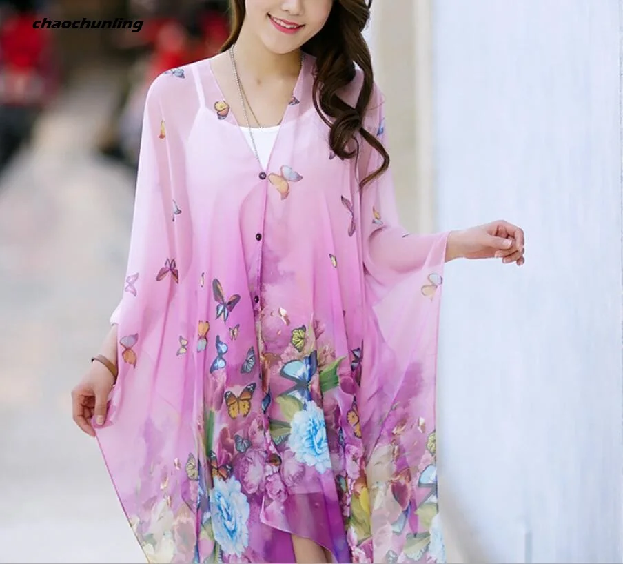 2017 пляжные шарф новый летний Для женщин длинные цветочные печати шифон пляж