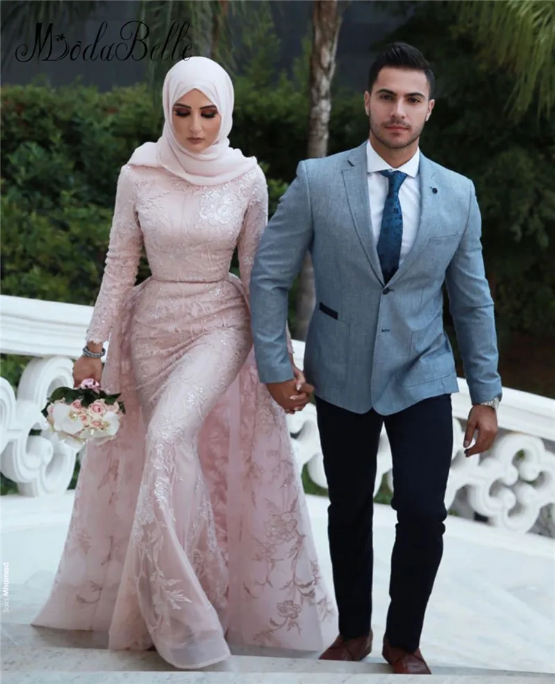 Modabelle Longo Vestido de festa Русалка мусульманские Вечерние платья с круглым вырезом одежда длинным рукавом Пол Длина съемная