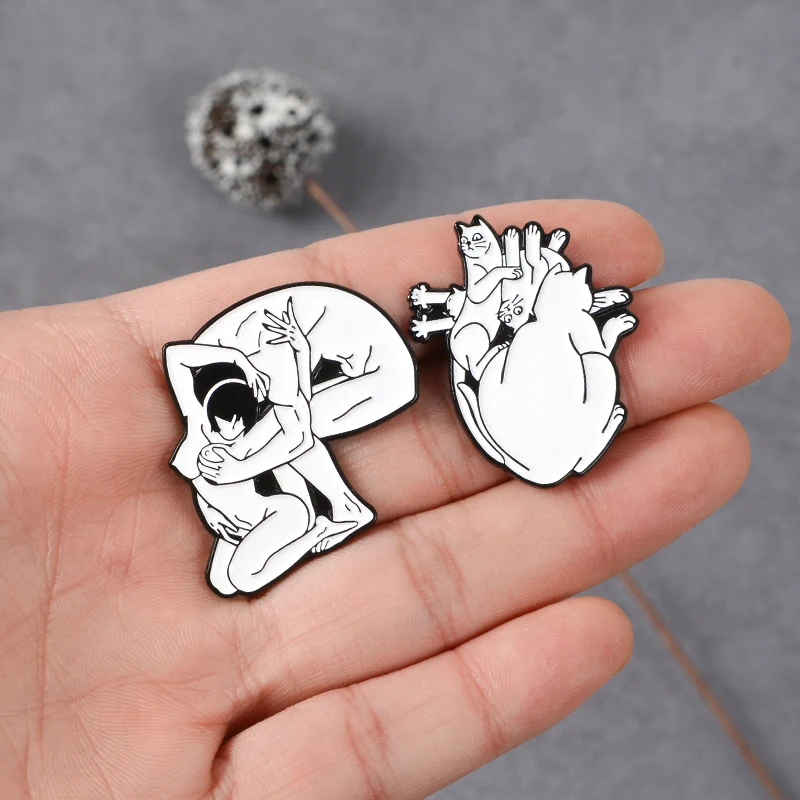 В форме сердца серии брошь Будьте смелы волна КИТ сердце Органы кошка Hug жажду