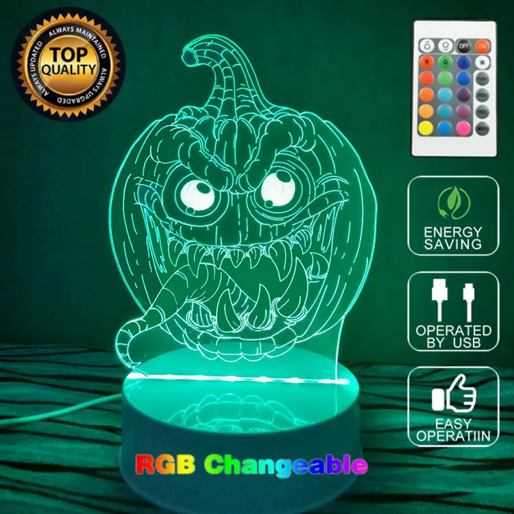 3D иллюзия Лампа Хэллоуин Тыква Вечеринка LED Настольная лампа для Хэллоуина всех