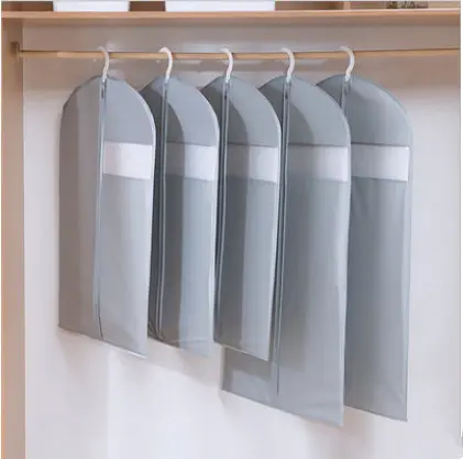 60x90cm Grey Утолщаются Твердые PEVA пылезащитный чехол для одежды костюм пальто водонепроницаемый протектор сумка для хранения на молнии - Цвет: 60x90cm Grey