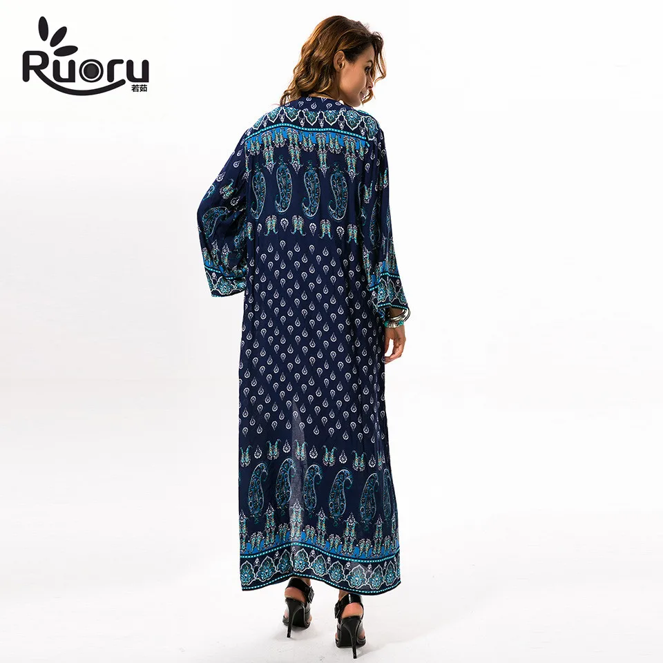 Ruoru Women Loose Long Blouse Shirt Maxi Boho Kimono Plus Size Casual Top for Summer Beachwear Cardigan Jacket|boho kimono|blouses pluslong blouses
